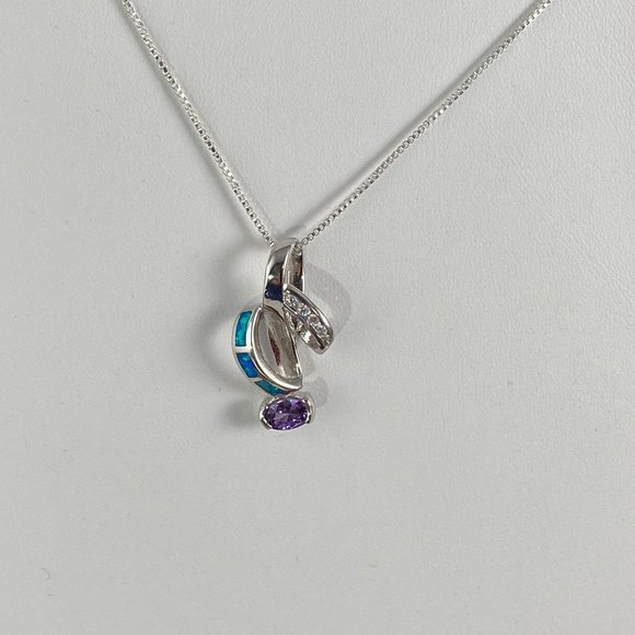 Beautiful 1/2 Carat 6x4MM Oval Cut Faceted Amethyst & Australian Opal Pendant - Picture 2 of 5